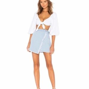 by the way. Kensington Denim Faux Wrap mini Skirt, Size XS